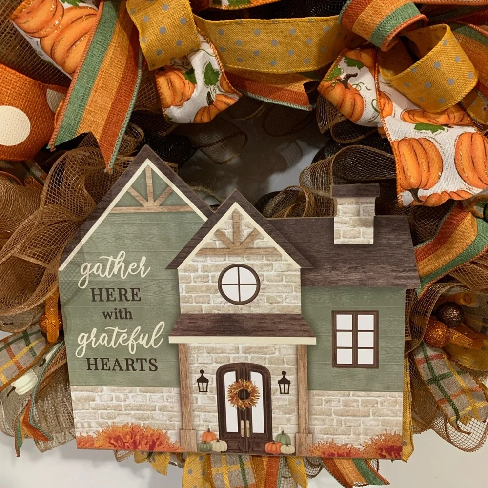 Hand Crafted Festive Wreath with Orange and Green Accents